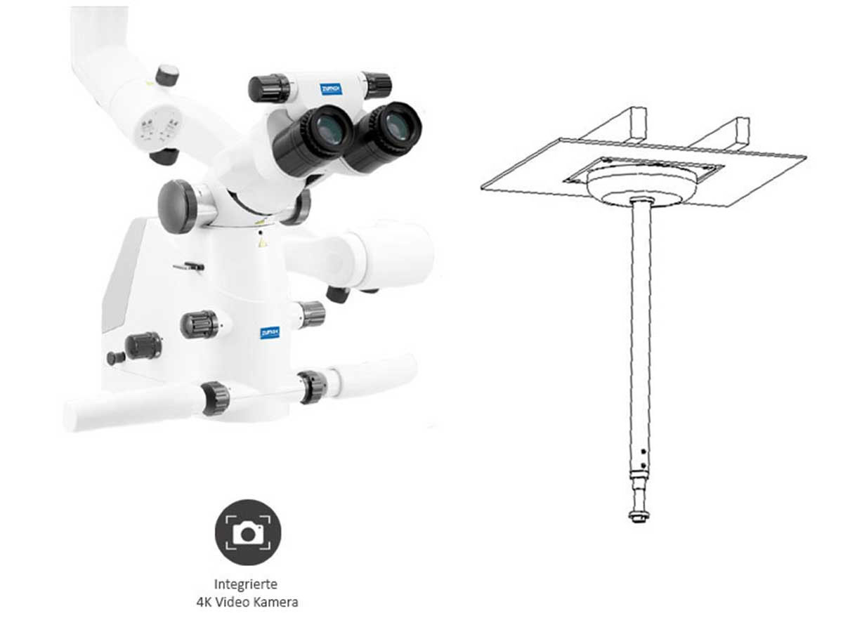 Mikroskop Komfort-Zoom (OMS2380 R2) mit 4K Video Kamera, 1000 mm zweiter Arm - Deckenhalterung